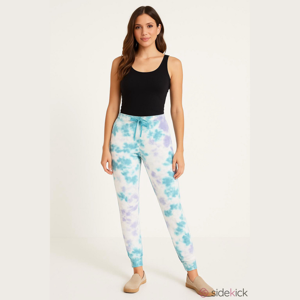 Victoria's Secret Pink Blue Purple Tie Dye Cotton High Waist Joggers Women Sz M